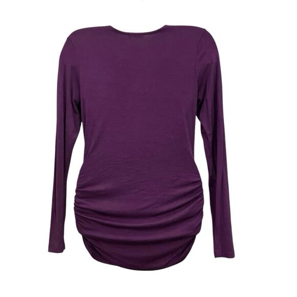 Venus Women's Purple V-Neck Grommet Detail Long Sleeve Ruched W/ Tie Shirt SZ M - Picture 2 of 7
